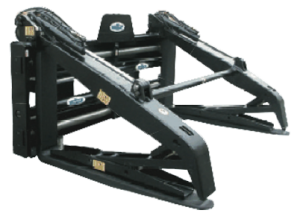 Wheel loader forks with pipe clamps closed